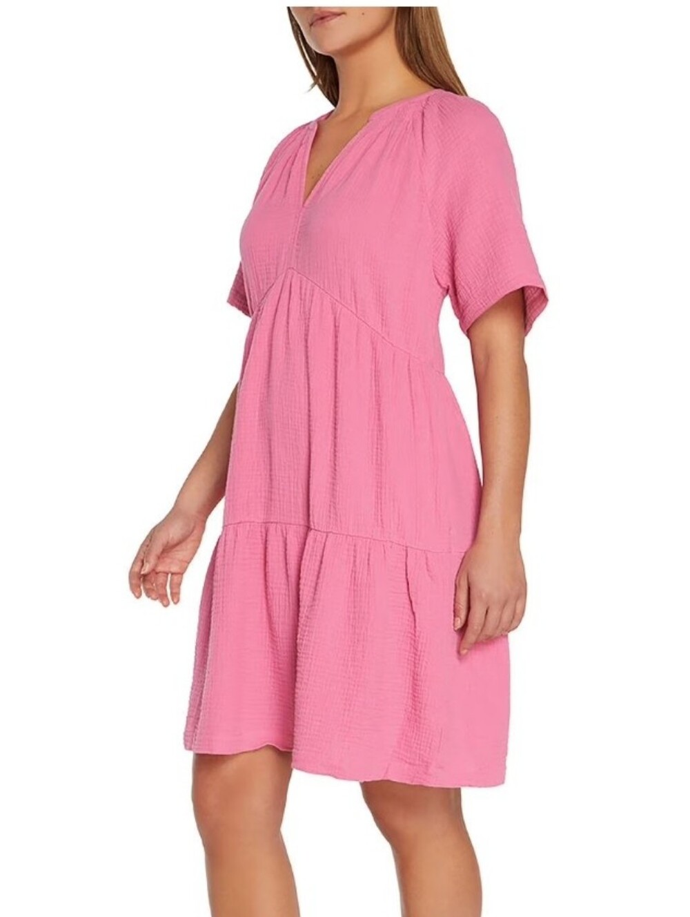 GAP 100% Cotton Crinkle Gauze Pink Tiered Dress Knee Length Oversized Size M